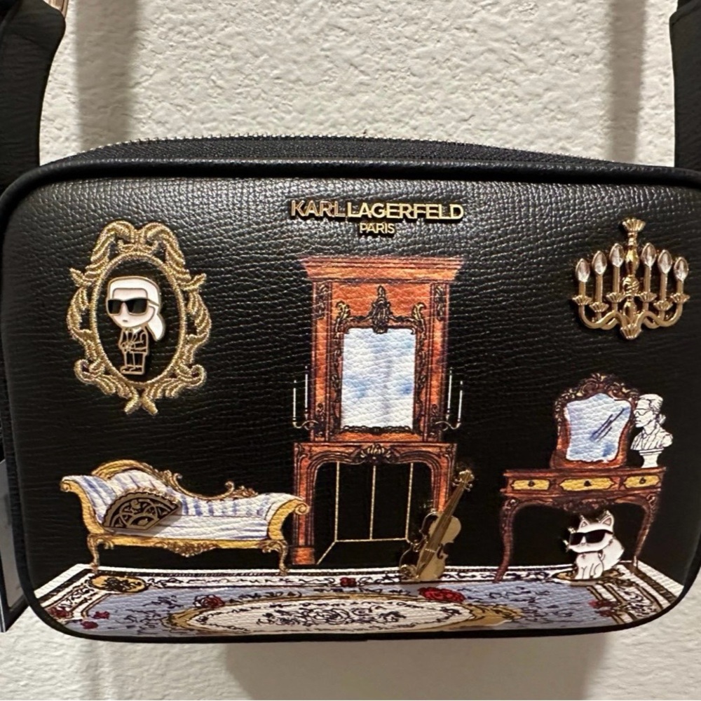 Karl Lagerfeld Paris Maybelie Embroidered Scene Crossbody Camera Bag